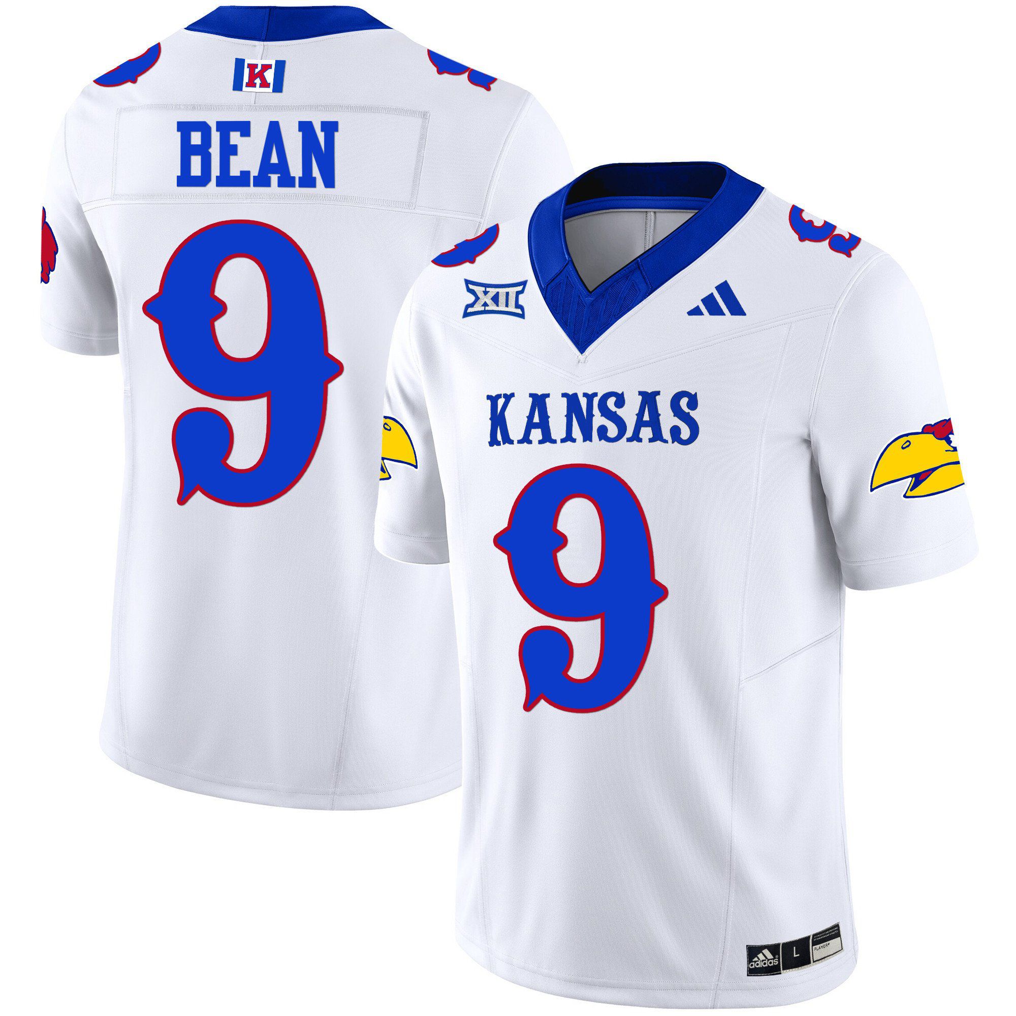Men Kansas Jayhawks #9 Bean White 2024 Blackhawk Vapor Limited NCAA Jersey->customized nfl jersey->Custom Jersey